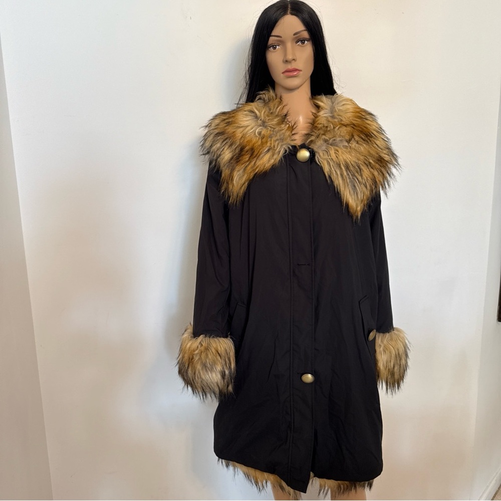 Fabulous Furs Black Cape with Brown Fur Accents